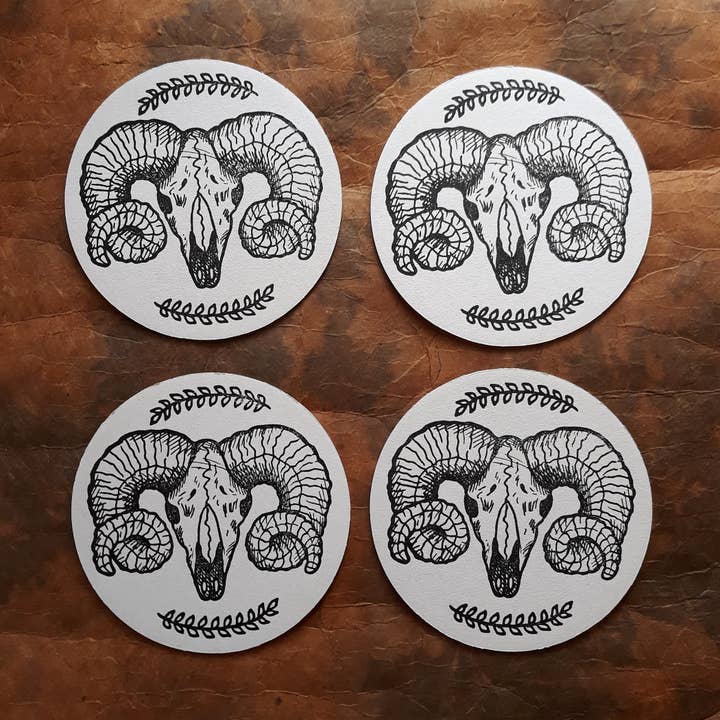 Ram Skull Letterpress Coasters for wholesale by Shuttle Press & Bindery