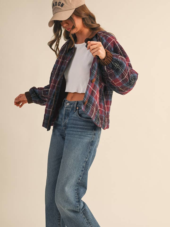 &MERCI - Wholesale Jacket - Women's - PLAID QUILTED JACKET WITH CONTRAST CORDUROY DETAIL MJK411531