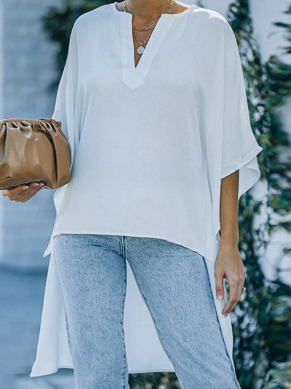 Batwing Sleeves High-low Contrast Color Flower Print Leaves Print Solid Color T-Shirts Tops for wholesale by StyleGalX