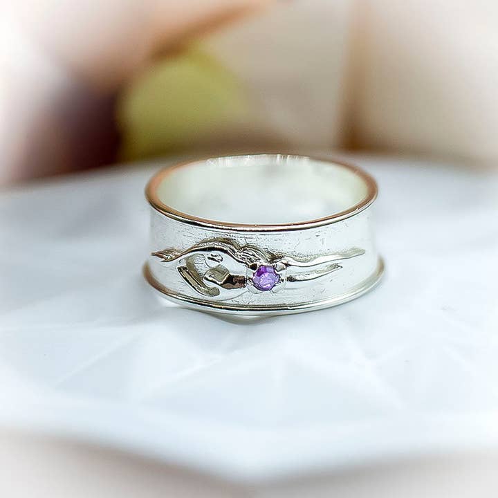 Unisex Soulmate Ring, Size 10, 11, 12, .925 Genuine Silver, Amethyst Cubic Zirconia for wholesale by Symbol of Love Jewelry