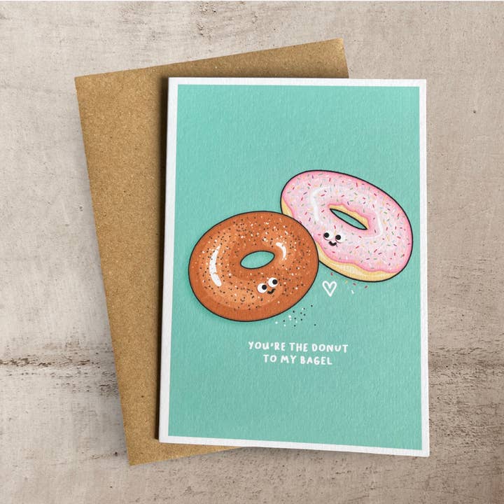 Ciambella bagel - Biglietto di San Valentino lesbico per la vendita all'ingrosso da parte di Back To The Drawing Board Illustration