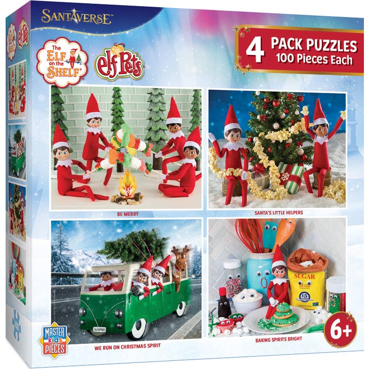 Masterpieces Puzzles - Wholesale Puzzle - Kids - Elf on the Shelf 4-Pack 100 Piece Puzzles - V2