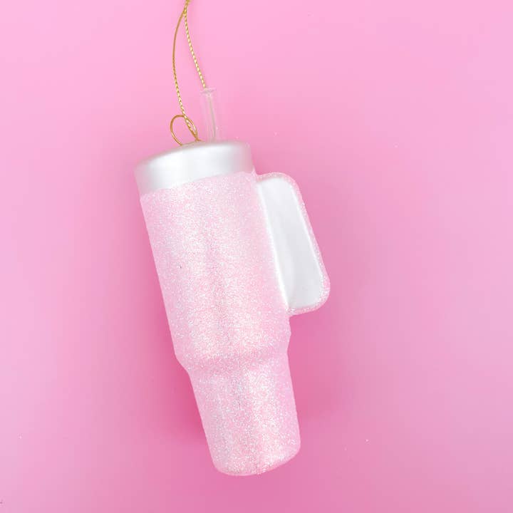 Rock Paper Scissors - Wholesale Ornament - Pink Glittered Trendy Tumbler Christmas Ornament