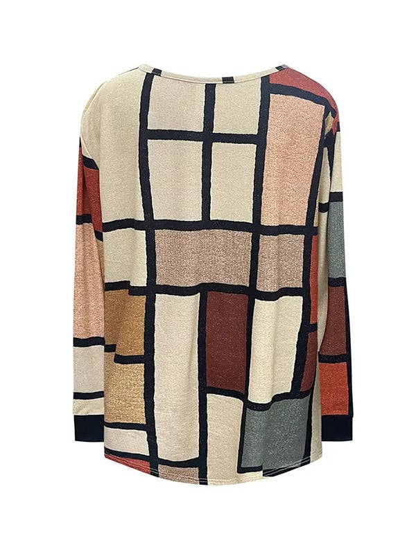 LLENO Camisetas holgadas con cuello en V y estampado de mangas largas de venta al por mayor en Faire2