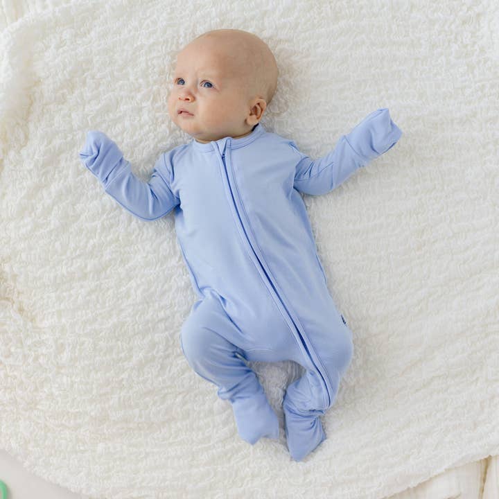 Lillian Trisomy 18 Blue Bamboo Convertible Footie for wholesale by Laree + Co.