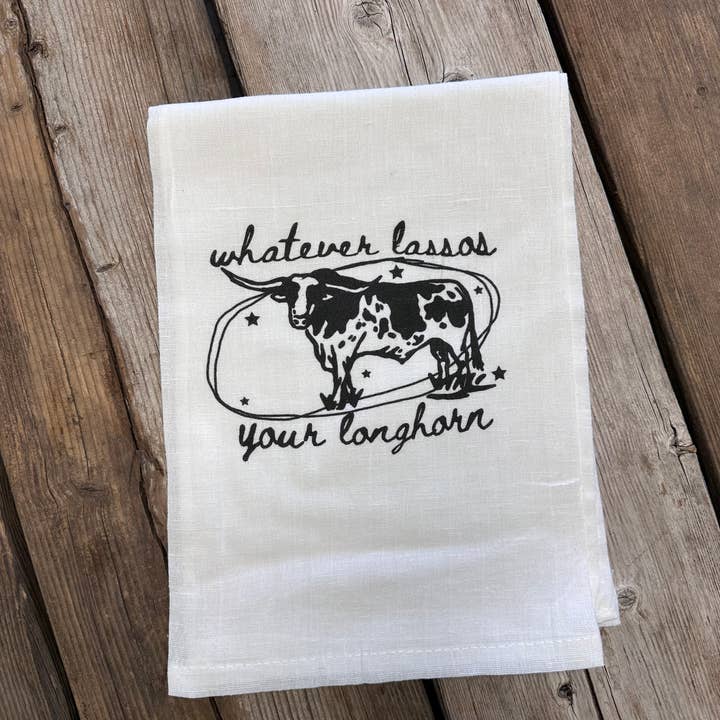 Diamond Horseshoe Trading Co – wholesale Tea towel – Lasso Longhorn - Western Tea Towel