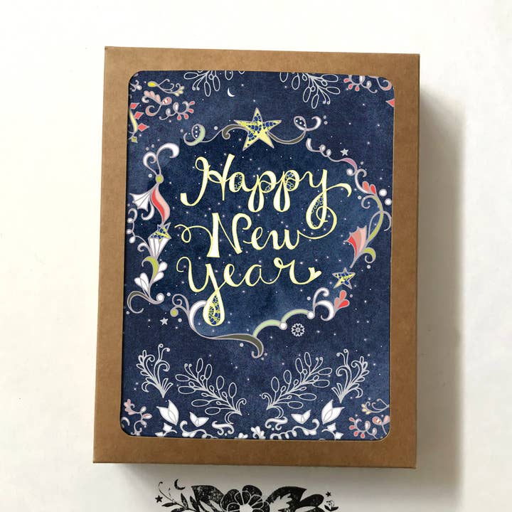 Cynla - Wholesale New Year's Card - BOX of 8 Starry New Year Card - new year holiday cards