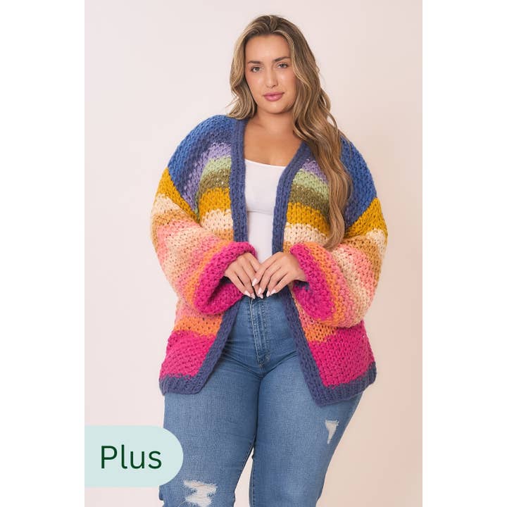 Cardigan multicolore fait main de grand calibre pour la vente par Cozy Casual, Inc.