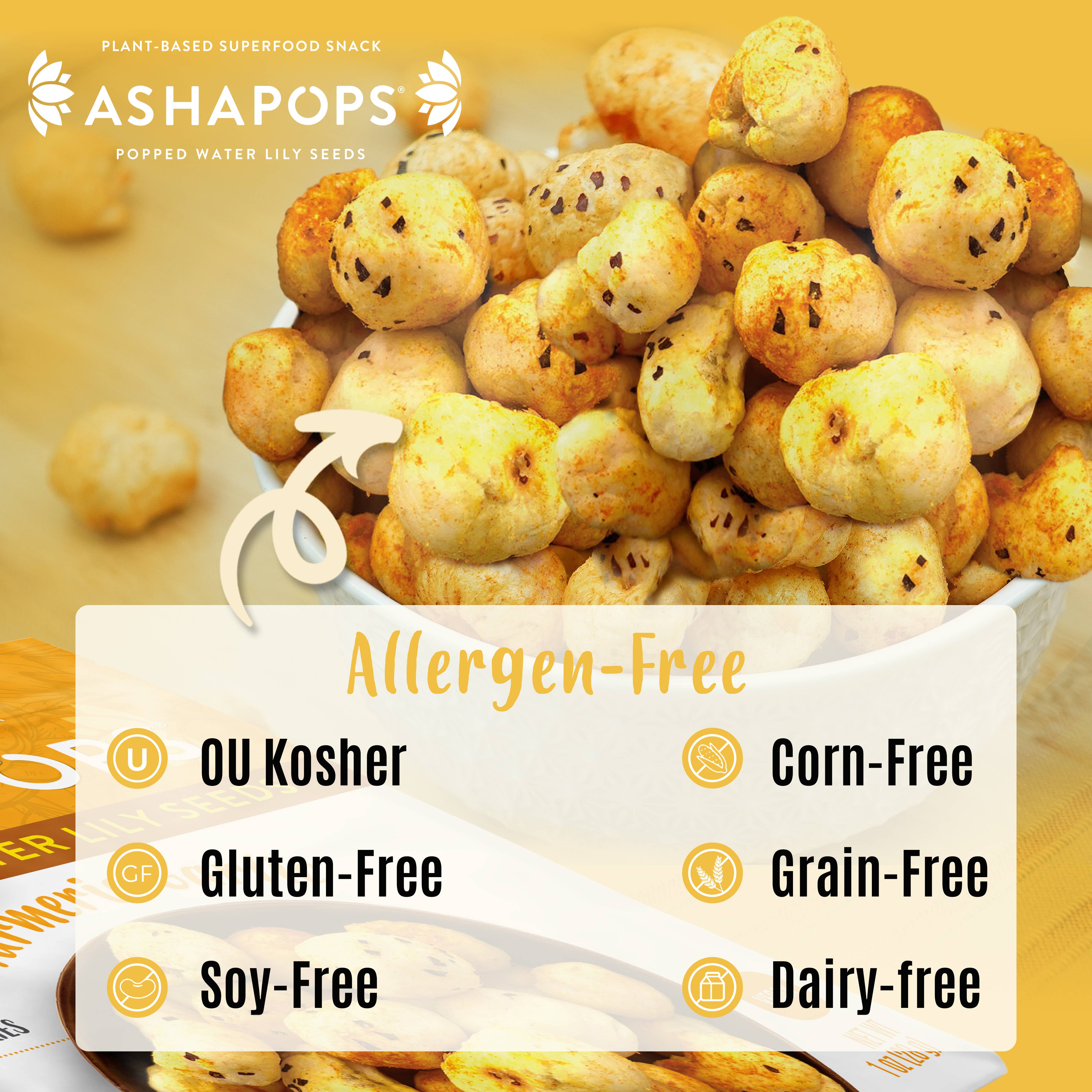 AshaPops - Wholesale Puffed Snack - 1oz Turmeric - AshaPops Popped Water Lily Seeds5