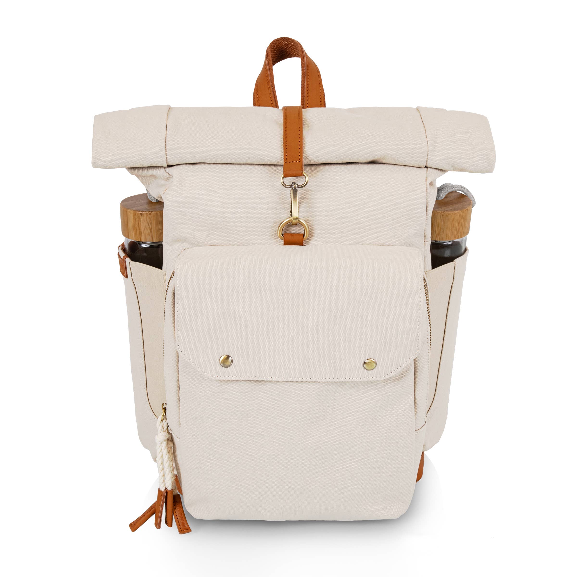 Picnic Time Family of Brands - Wholesale Cooler/Cooler Bag - Carmel Roll Top Picnic Backpack Cooler with Components3