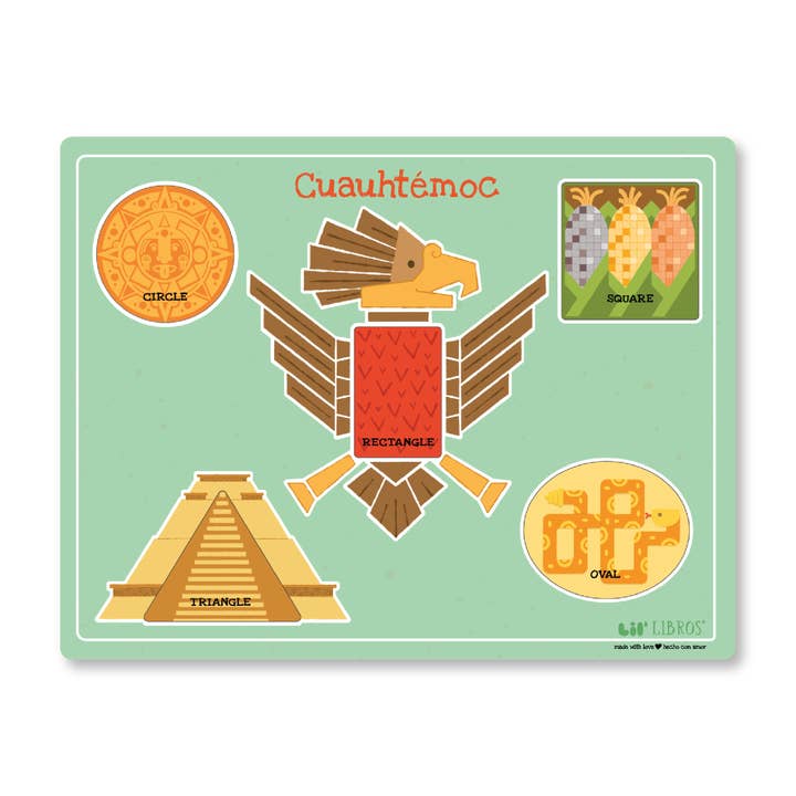 Cuauhtémoc: A Bilingual Wooden Shapes Puzzle for wholesale by Lil' Libros ~ Bilingual Children's Books & Games