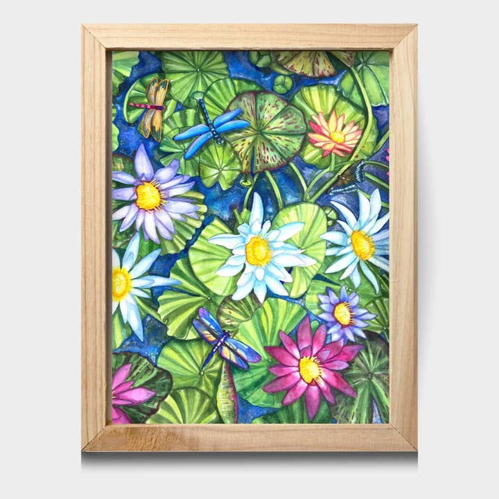 Aquarelle Waterlily Wonderland 11 x 14 pouces pour la vente par Chloe Marie Hourdequin Designs