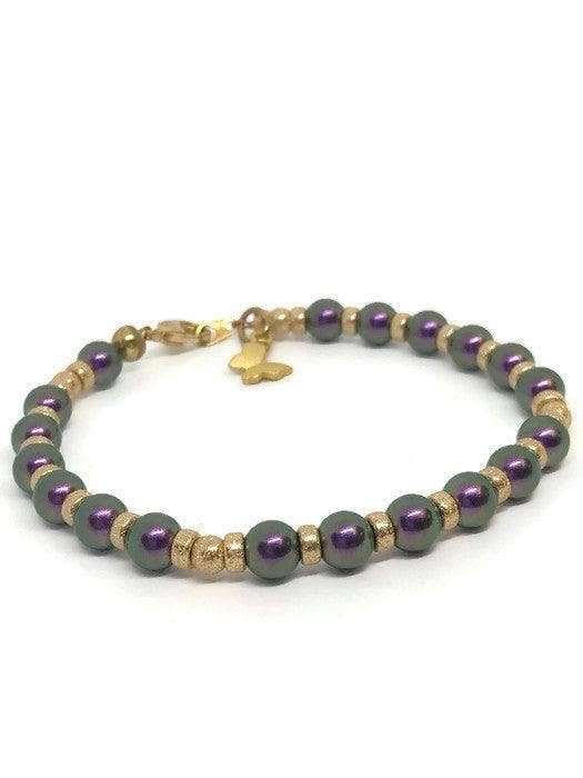 Janine’s Jewelry Design - Wholesale Beaded Bracelet - Gold filled beads and Purple Crystal Pearl Bracelet with Butterfly, Purple Pearl Bracelet