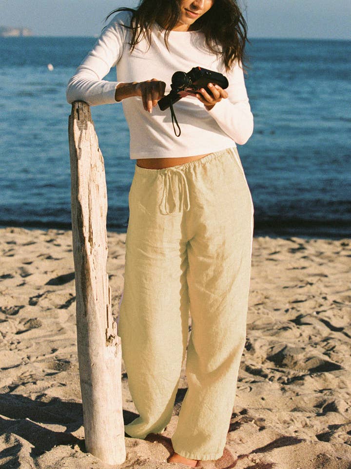Calça esportiva de linho com faixa lateral por atacado de LA RELAXED