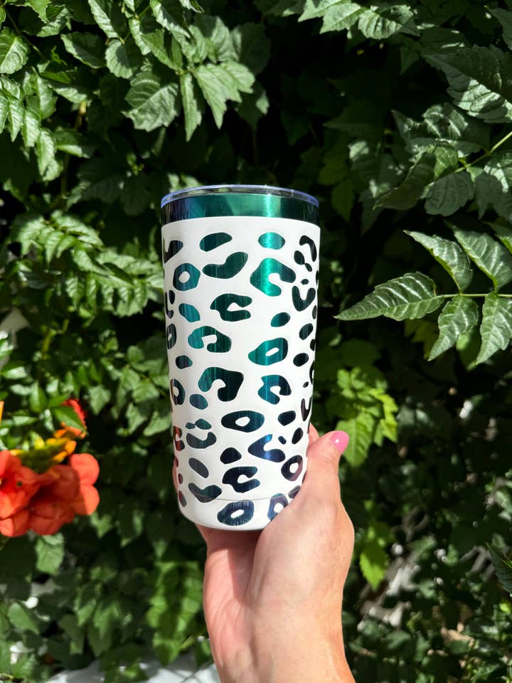 20oz Laser Engraved Tumbler | Full Wrap Leopard Print | Custom Tumbler | Personalized | Rainbow Tumbler for wholesale by Redneckbougie Co