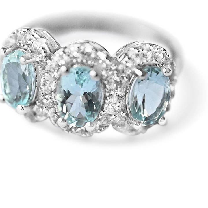 3 Stone Oval Light Blue Aquamarine Sterling Silver Ring: Timeless Elegance (GTL19190R) for wholesale by Blue Star Gems NY