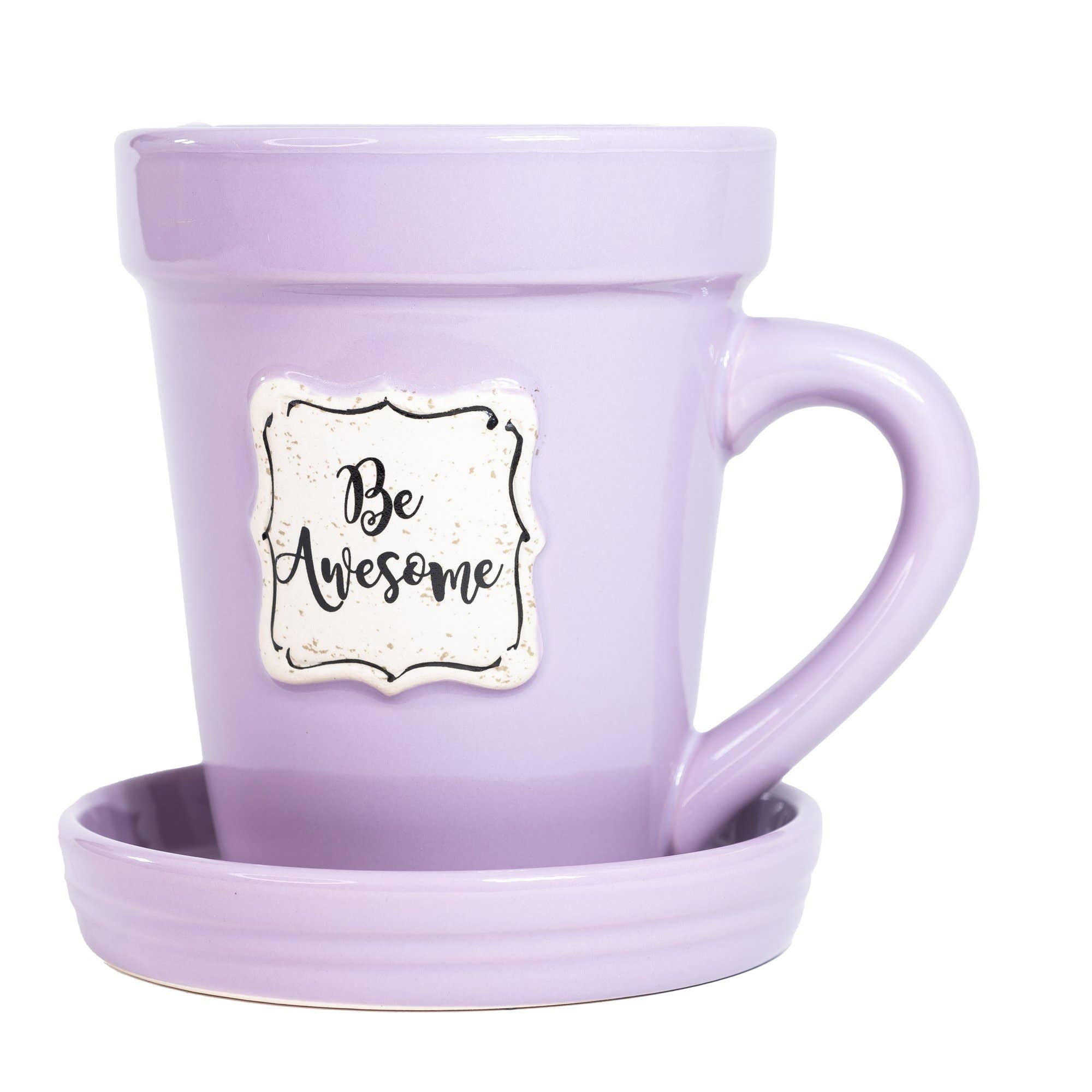 Divinity Boutique - Wholesale Coffee Mug - Lilac Flower Pot Mug w/Scripture - Be Awesome1