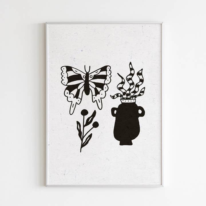 Impression artistique « Mariposa » - noir | en 5x7, 8x10 ou 11x14 pour la vente par Jennyfer Marie Art