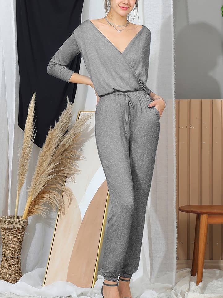 CWSJS221_V Neck Casual Jumpsuits Long Sleeve for wholesale by NINEXIS