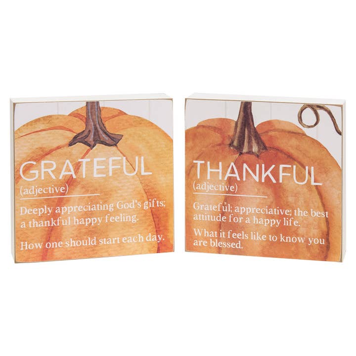 Thankful/Grateful Definition Pumpkin Box Sign, 2 Assorted for wholesale by Col House Designs