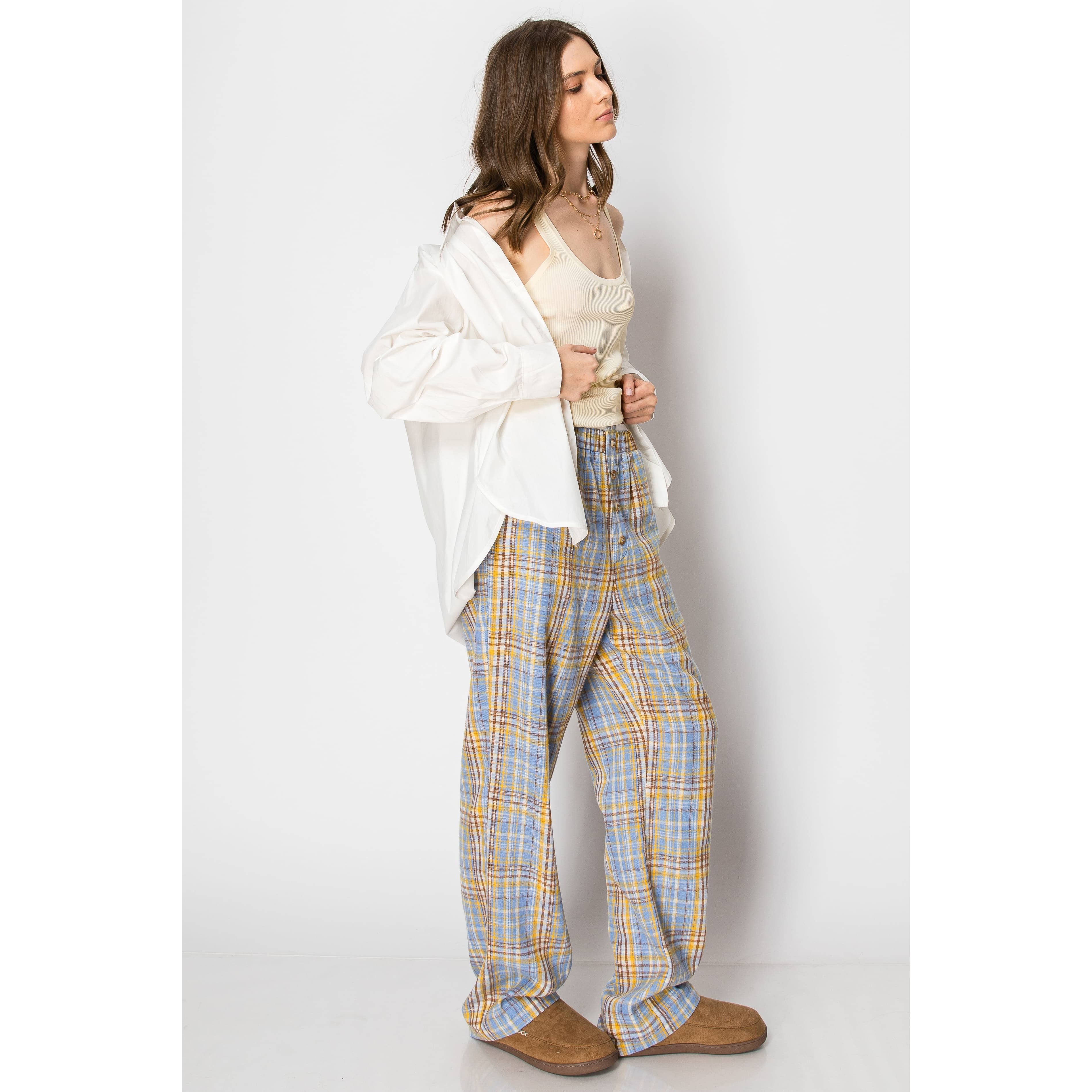 SKYLAR ROSE - Wholesale Pants - Women's - Flannel Plaid Pajama Boxer Wide Leg Lounge PANTS9