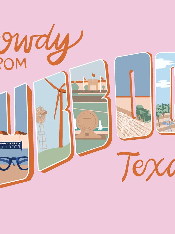 Howdy from Lubbock Texas Postcard for wholesale by Daley Kaye Studio