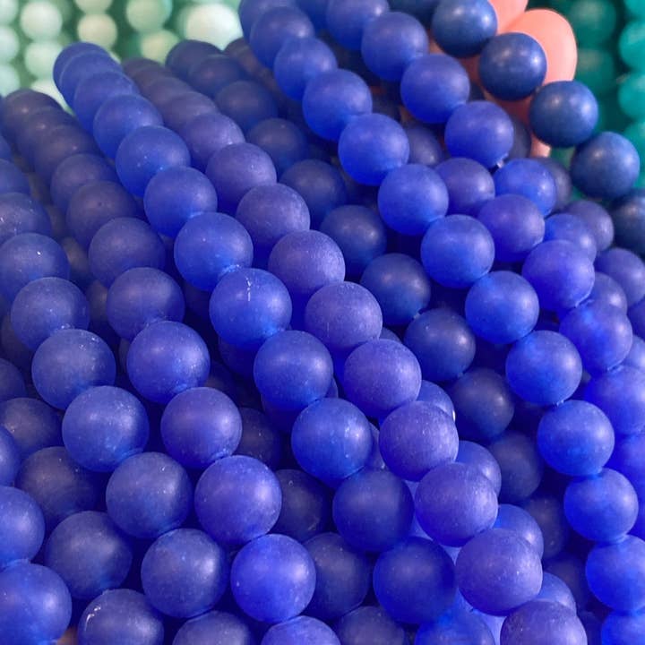Matte Royal Navy Blue Round Jade Beads, Bright Blue Neon Gem for wholesale by The Bead Bazaar
