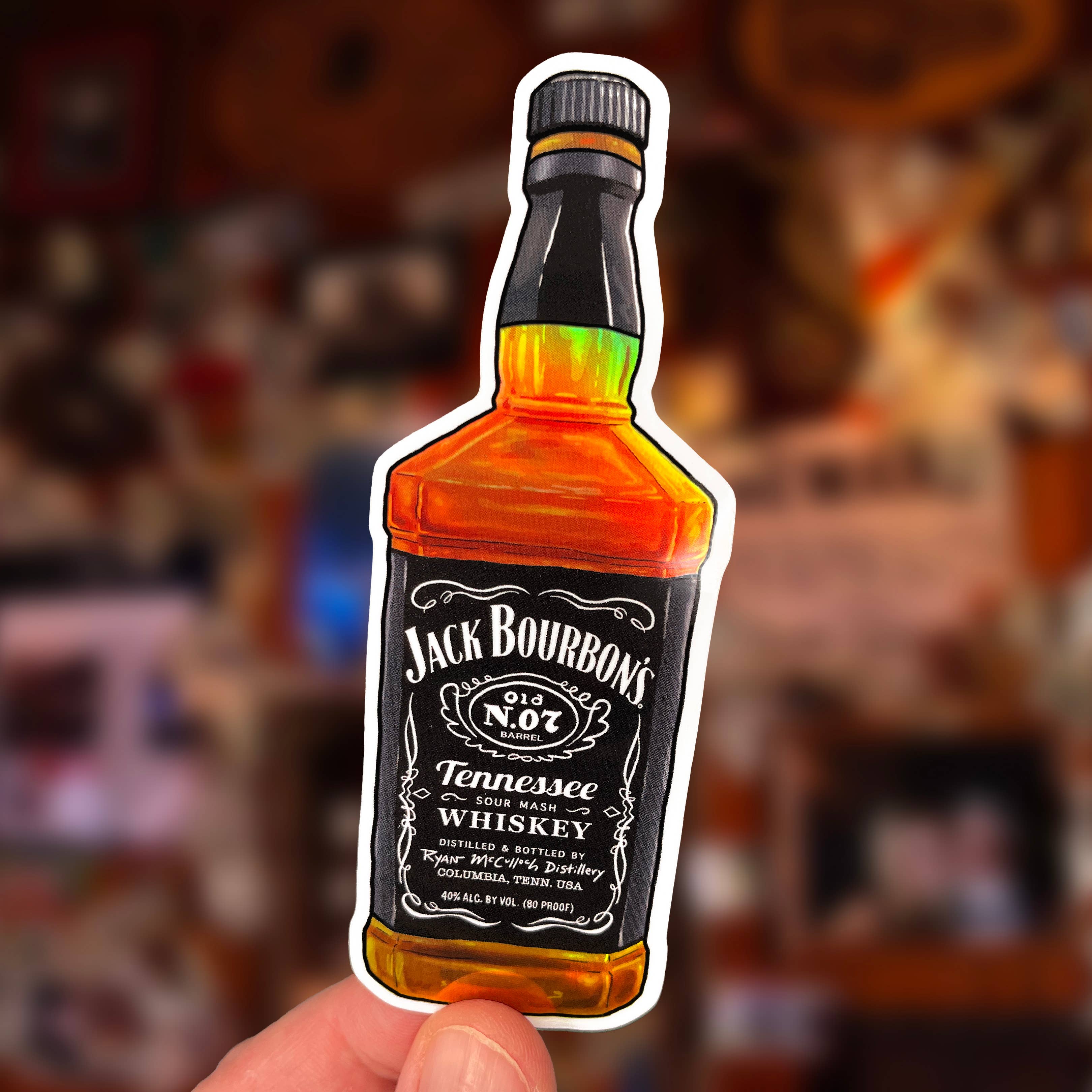 Ryan McCulloch Art - Wholesale Sticker - HOLOGRAPHIC STICKER: Jack Bourbon's Whiskey Bottle (Whisky)1
