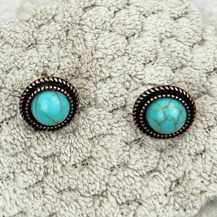 Brincos de Prego com Concho Azul Turquesa Cooper por atacado de Western Elite Jewelry