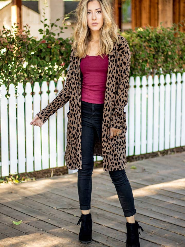 Tickled Teal - Wholesale Cardigan - Women's - Cheetah Print Nora Cardigan | S-3X