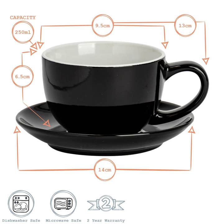 Rinkit Ltd - Wholesale Coffee/Tea Cup - Argon Tableware Coloured Cappuccino Cup - Black - 250ml