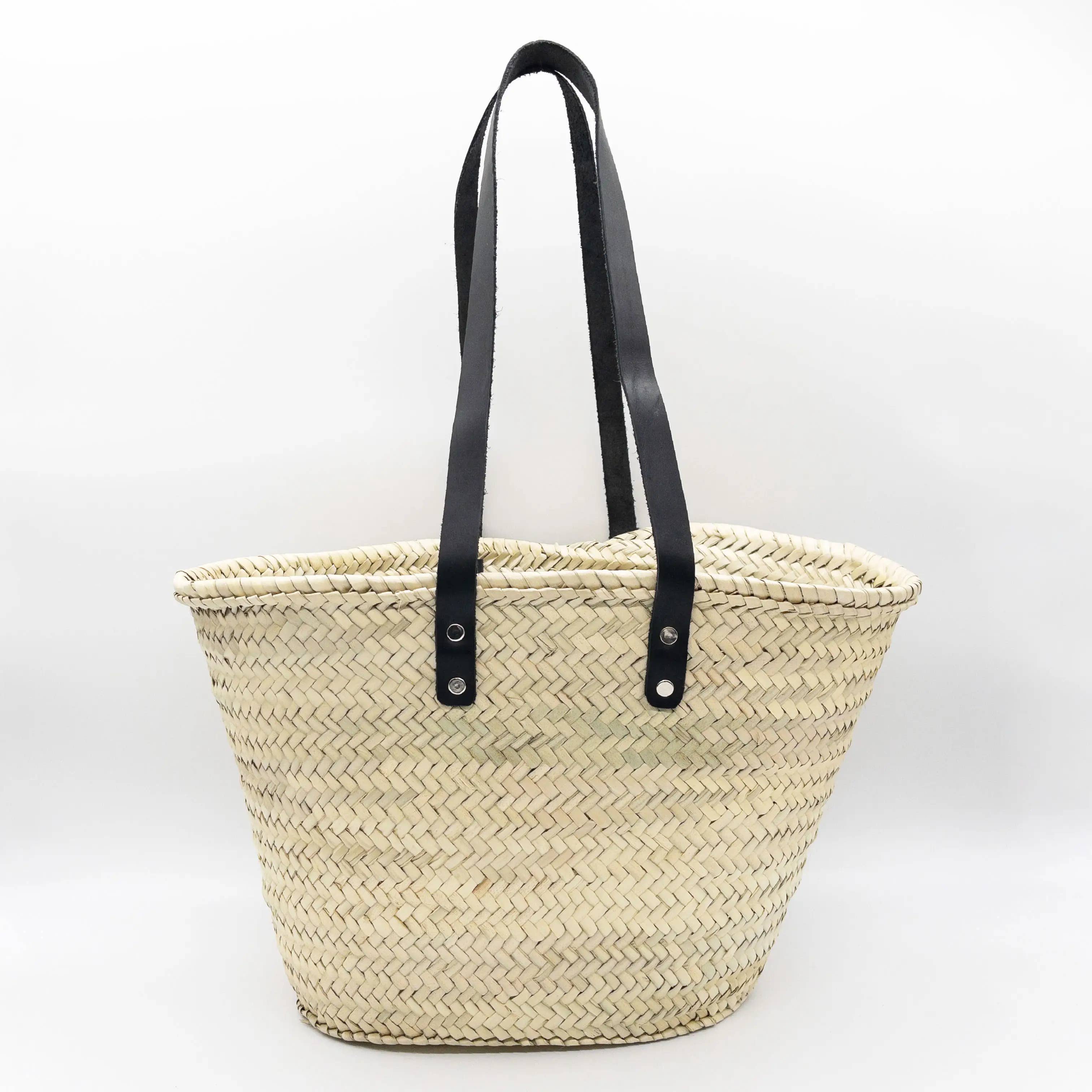 NomadWeave Ltd – wholesale Beach bag –  French Basket Straw Bag with Leather Handles -Market Basket2