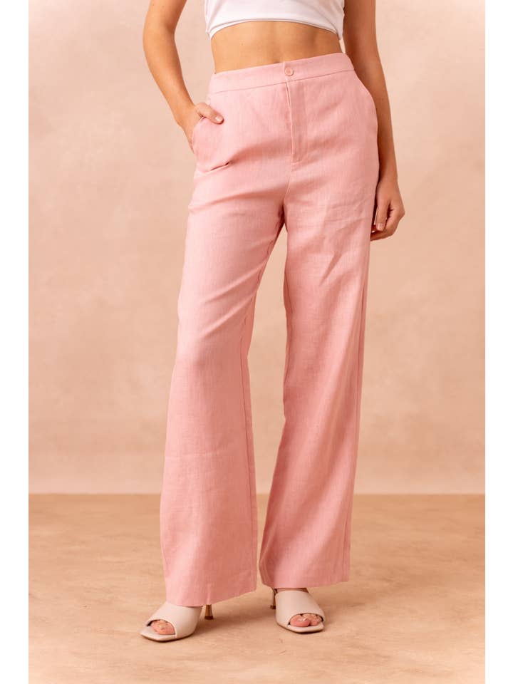 Attentif Paris - Venta al por mayor Pantalones - Mujer - Pantalón recto liso de lino de calidad superior37