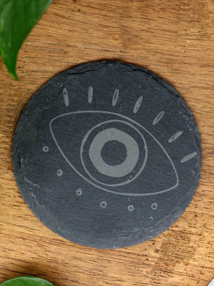 Mal de Ojo Engraved Slate Coaster for wholesale by Three Witches Tea Shop