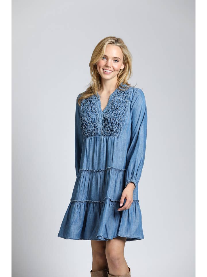 APNY - Wholesale Dress - Women's - Tencel Dress With Smoked Tuck Detail