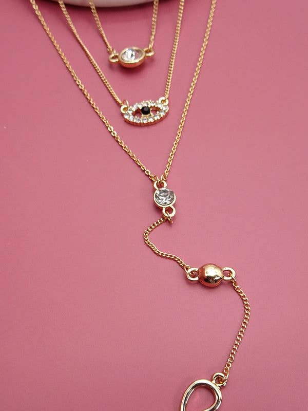 3 LAYER HEMSA RHINESTONE Y NECKLACE | 31N7096 for wholesale by JOSSLYN by wall to wall