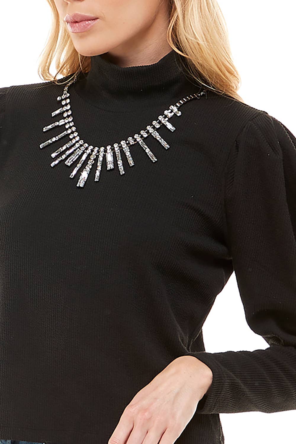 Svart STRASS HALSBAND MED TUTLE HALS TRÖJA L9498L4C93 för wholesale på Faire3