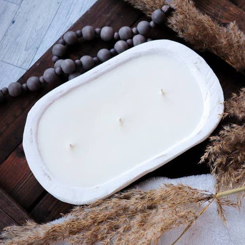 Weathered White Dough Bowl-3 Wick for wholesale by The Blessed Barn Co.