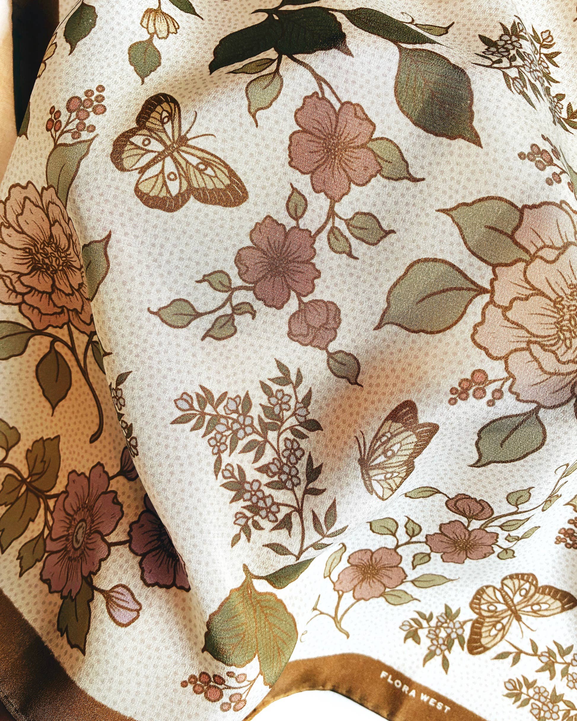 Flora West Design - Wholesale Bandana - Women's - 100% Silk Bandana Western Floral & Butterfly  – 23” Square10