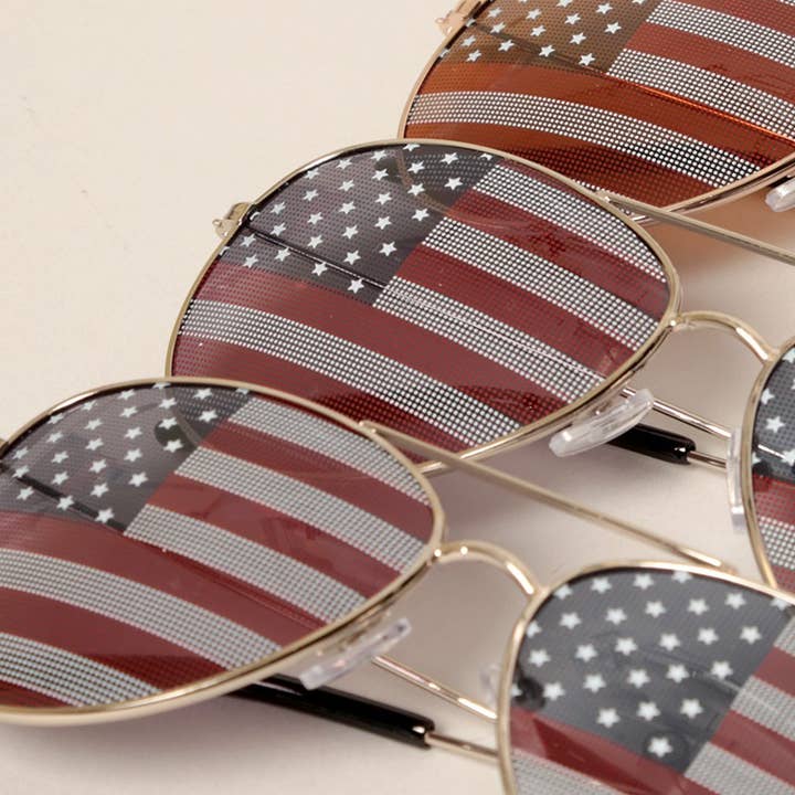 ASSORTED COLOR USA American Flags Aviator Sunglasses for wholesale on Faire