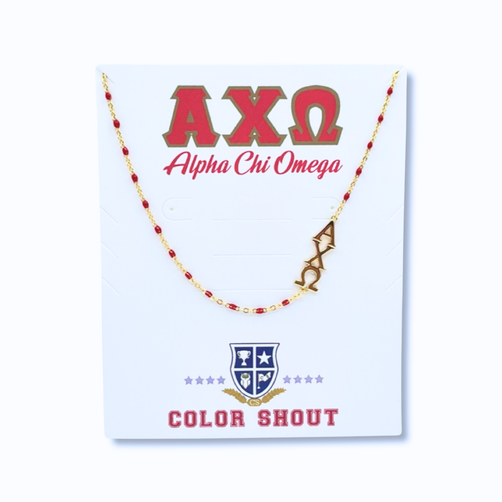 Rouge N201 AXO - Le Collier Alpha Chi Omega : Collier à Perles Émaillées avec ΑΧΩ sur le Côté en vente sur Faire1