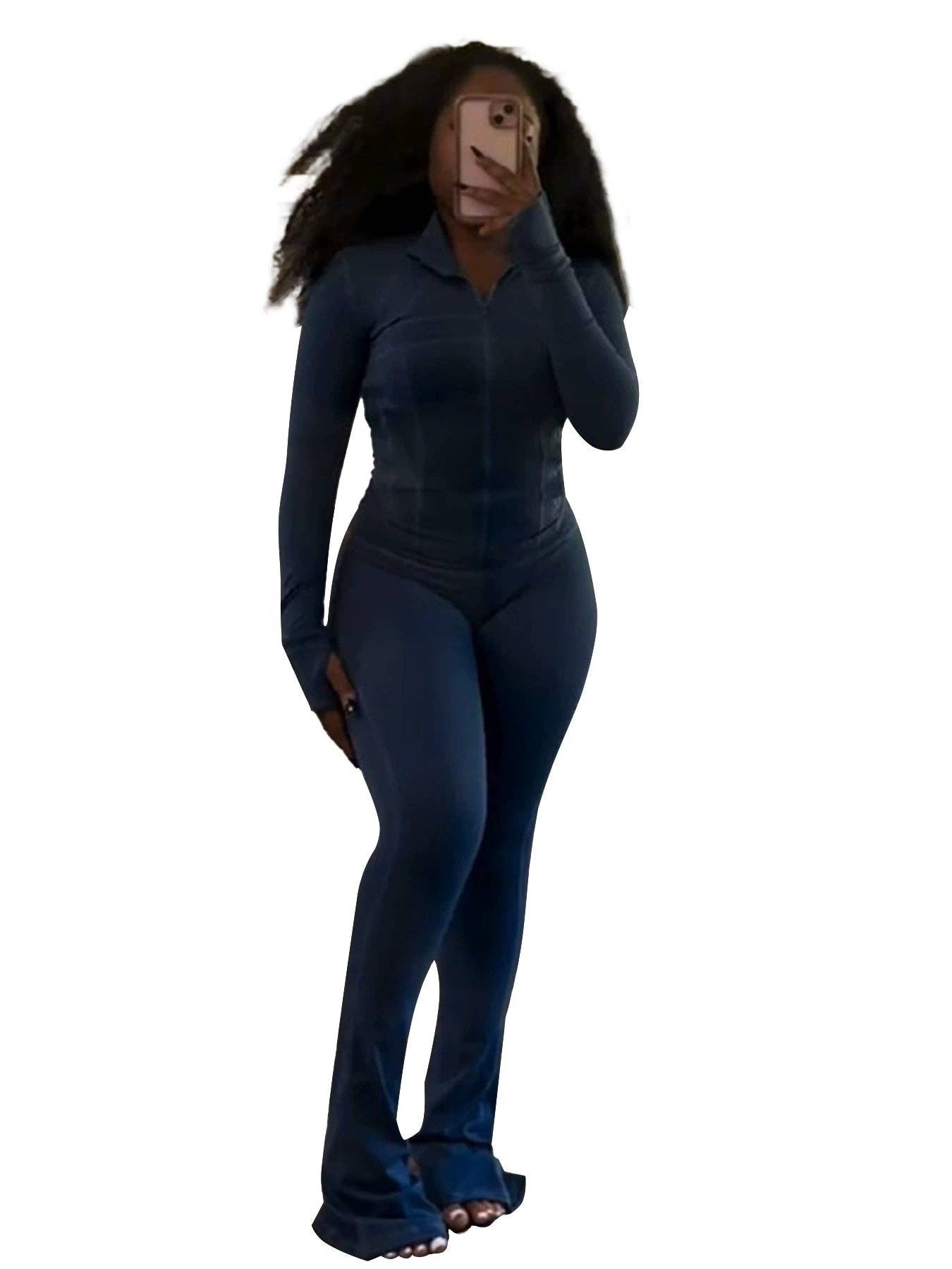 MB Fashion Wholesale - Vente Ensemble de vêtements d'intérieur – femme - ENSEMBLE DEUX PIÈCES À MANCHES LONGUES AVEC FERMETURE ÉCLAIR ET JAMBES ÉVASÉES HR2405721