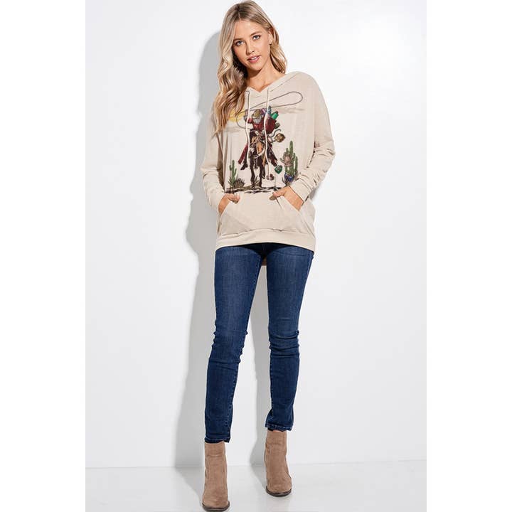 Phil Love - Wholesale Hoodie - Dames - Kerst top met capuchon en lange mouwen met cowboyprint1