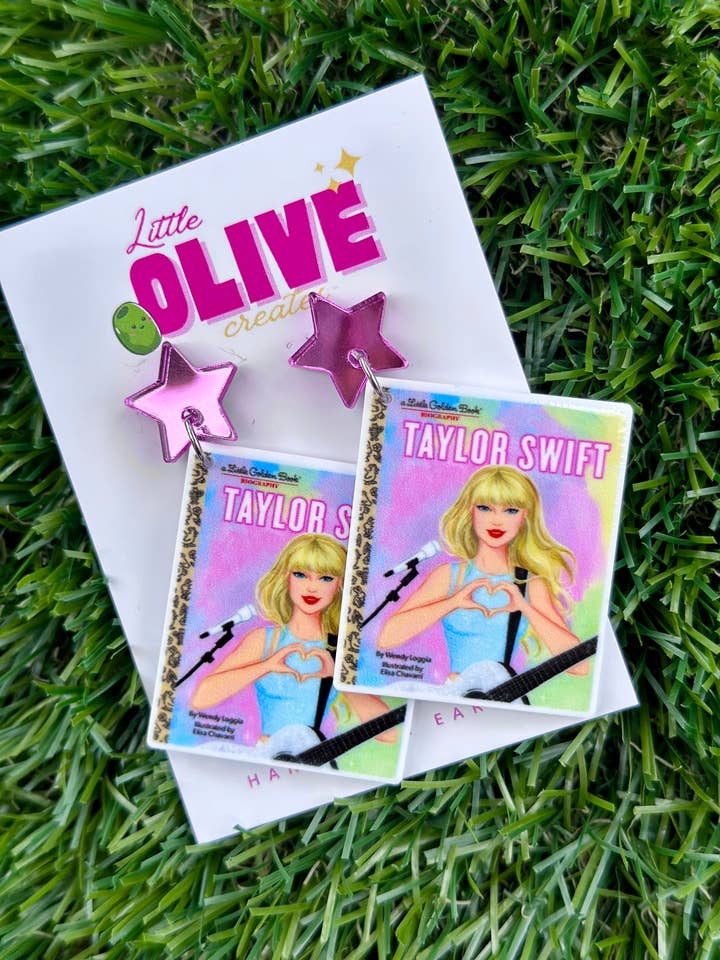 Golden Book style Music Era-Inspired Statement Earrings for wholesale by Little Olive Creates