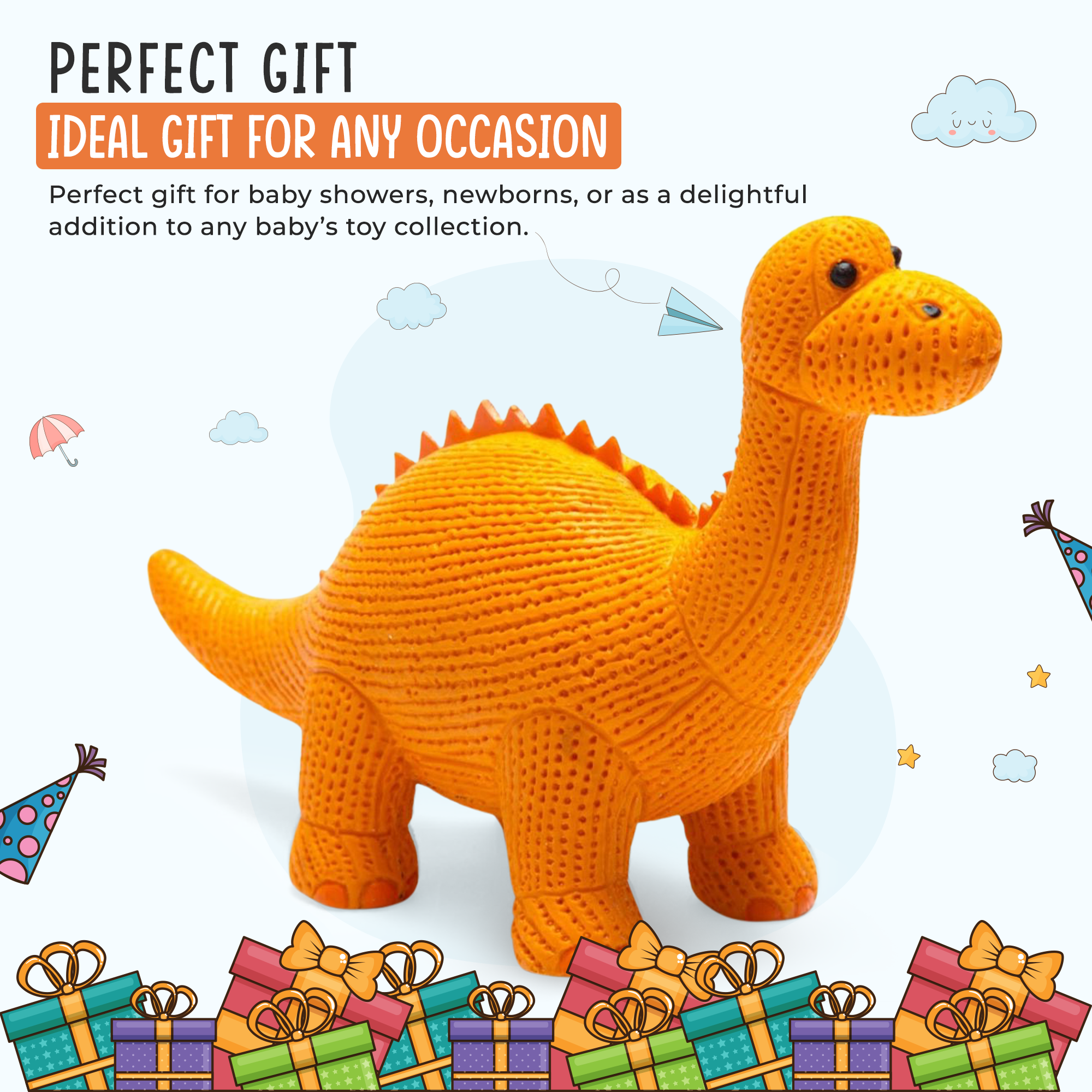 Best Years Ltd - Wholesale Bath Toy - Baby - Rubber Orange Diplodocus Dinosaur Toy, Bath Toy and Teether4