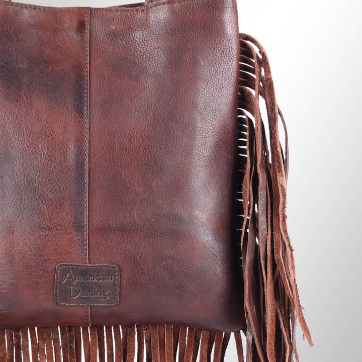 LS Western - Wholesale Tote Bag - Women's - ADBGM305 Rustic Leather Fringe Tote - Boho Western Bag with Long Fringe Detail3