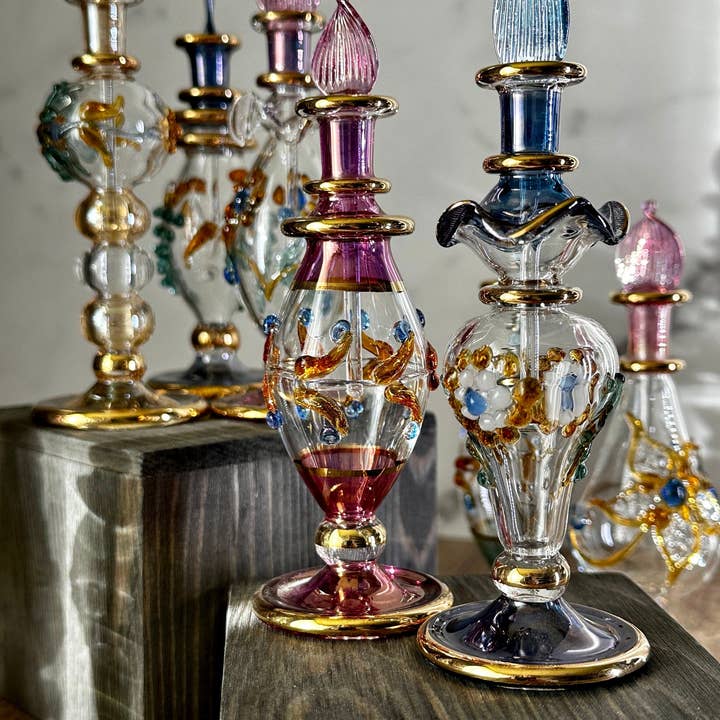 Arabazaar Gallery LLC - Wholesale Perfume/eau de toilette - Luxury Embossed Glass Design Egyptian Handblown Perfume Bottles, Set of Five Variety1