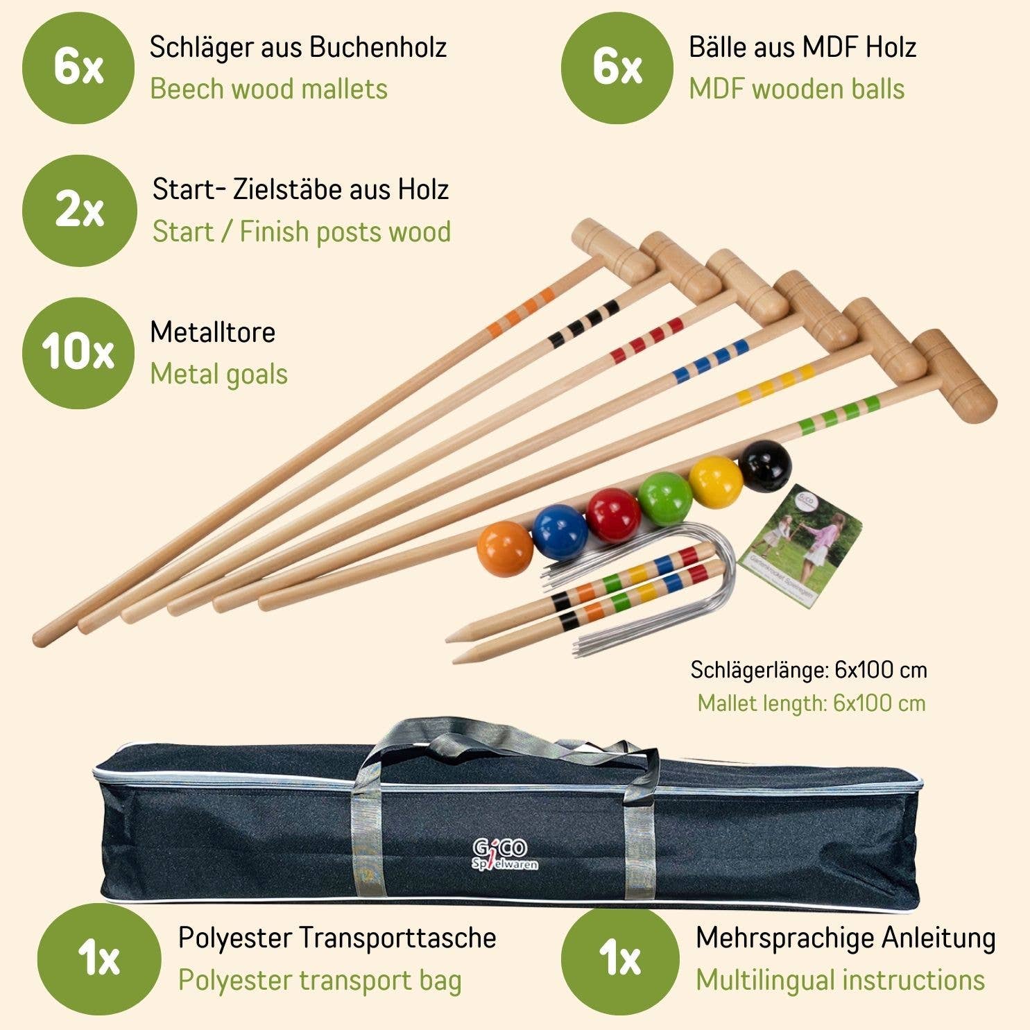 GICO Spielwaren - Wholesale Sporting Game - Kids & Baby - GICO Croquet Set For 6 Adults With Carrying Bag1