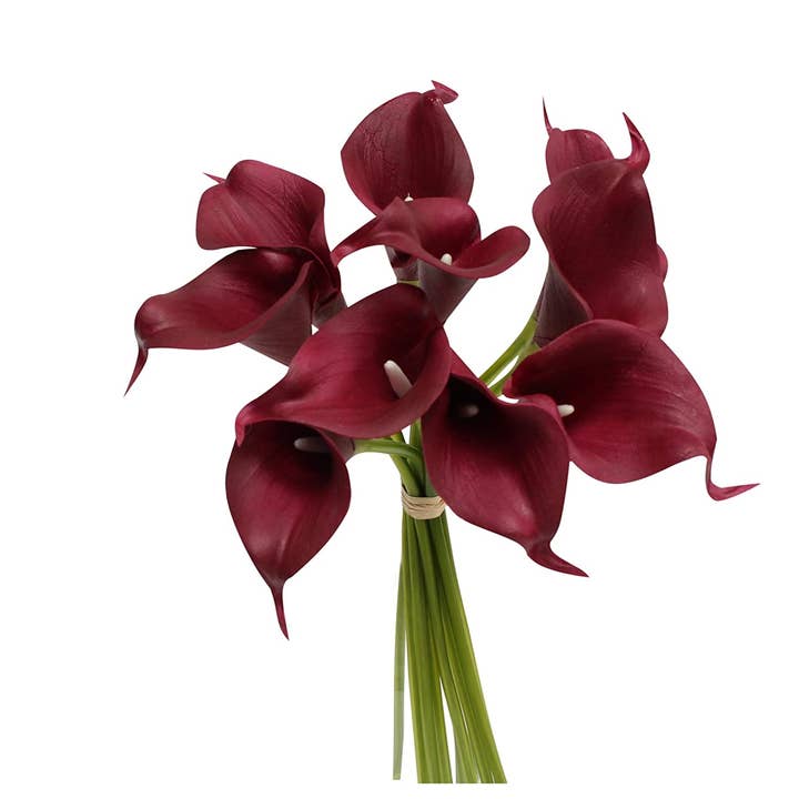 Angel Isabella - Wholesale Artificial Flowers - 10-stem real touch calla lily-Red burgundy color palette