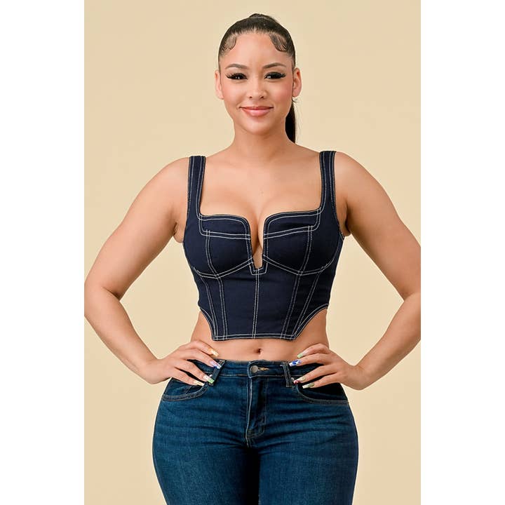 Denim Corset Detail Top for wholesale by Miss 8